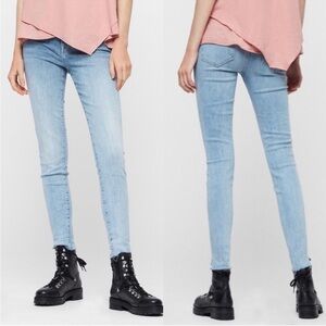 All Saints Roxanne Cropped Jeans Blue Raw Hem Distressed High Waisted Waist 28